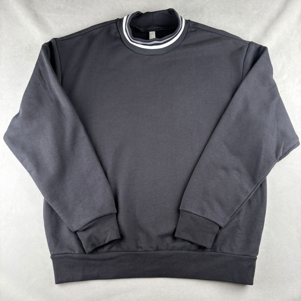 American‎ Apparel Mock Neck Sweatshirt Mens L Black Athletic Striped Collar Rare